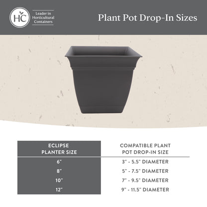 The HC Companies 12 Inch Eclipse Square Planter Pots with Drainage Holes & Attached Saucer, Lightweight UV-Resistant Plastic Indoor Outdoor Planters, 2-Pack Flower Pots for Garden & Home Decor, Clay