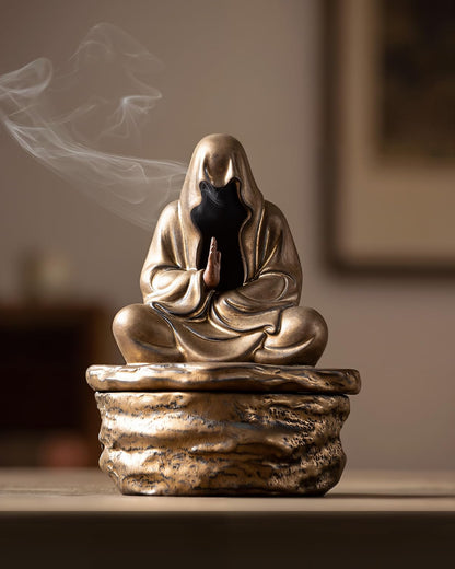 TEAVOR Ceramic Incense Burner for Cone & Coil – Faceless Buddha Statue for Protection, Evil Spirit Cleansing & Zen Meditation, Home Decor to Ward Off Negativity