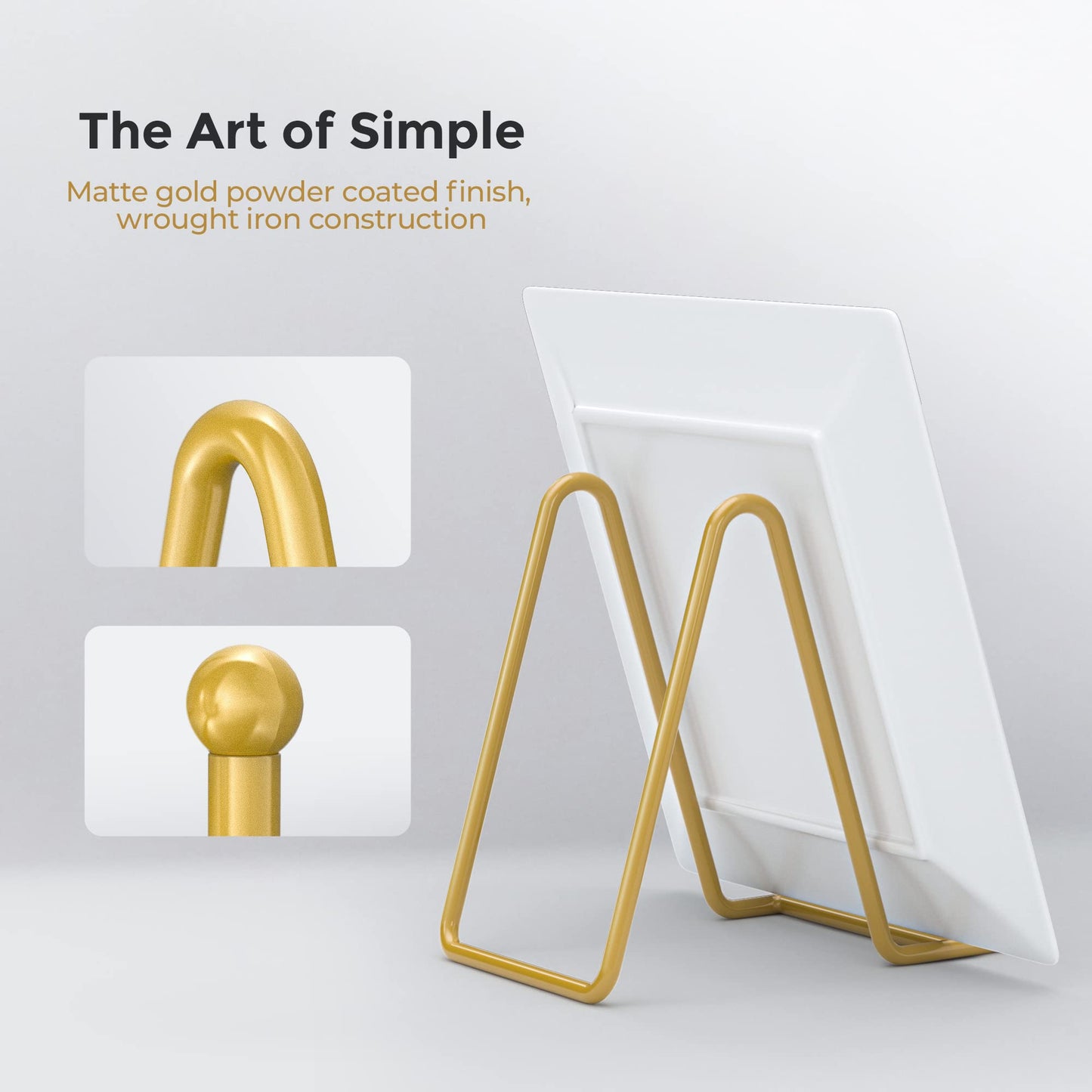 TR-LIFE Plate Display Stand - 3 Inch Holder + Metal Frame for Picture, Decorative Plate, Photo Easel, Tabletop Art (Gold 2 Pack)