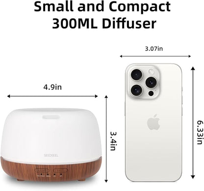 SEEDSEEL 300ML Essential Oil Diffuser, Mini Aromatherapy Diffuser with Remote Control, 7 Color Changing LED Light, 4 Timer for Bedroom, Room, Office