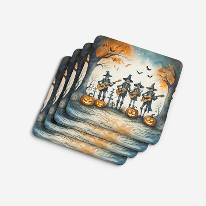 Caroline's Treasures Mariachi Skeleton Band Spooky Halloween Foam Coaster Set of 4 Cup Coasters for Indoor and Outdoor, Coaster for Tabletop Protection, Anti Slip, Mouse pad Material