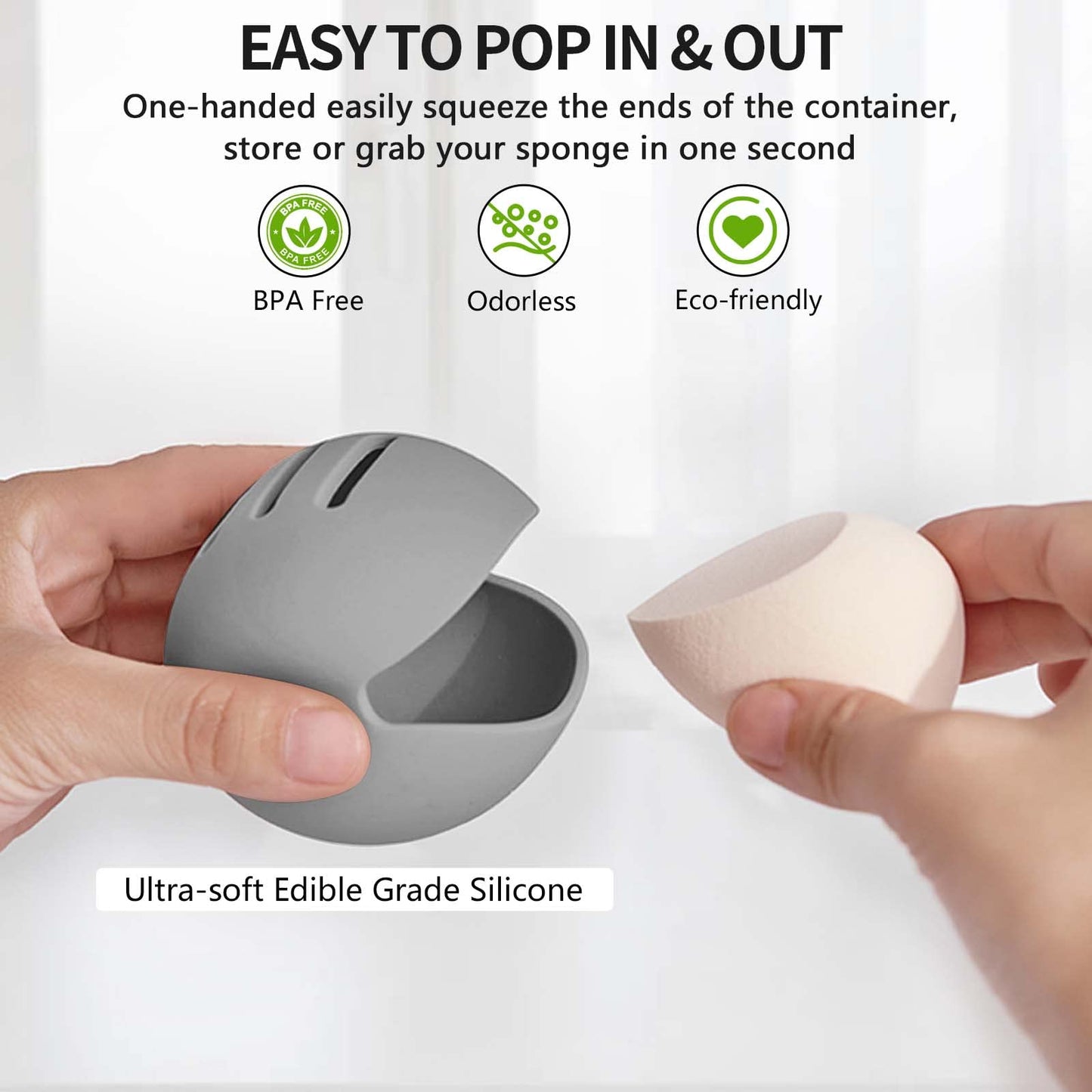2 Pcs Makeup Sponge Holder,Double-Sided Breathable Silicone Beauty Blender Holder for Travel or Daily,Shatterproof Make-up Travel Case Quick Drying Easy to Carry,Grey+Pink