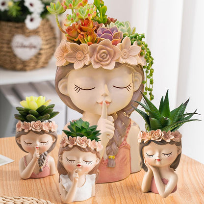 Cute Succulent Plant Pot with Drainage Hole large girl face planter pot big Resin lady head planter 11 inch tall flower vases for indoor and Outdoor plants fairy garden gift for female plants lover