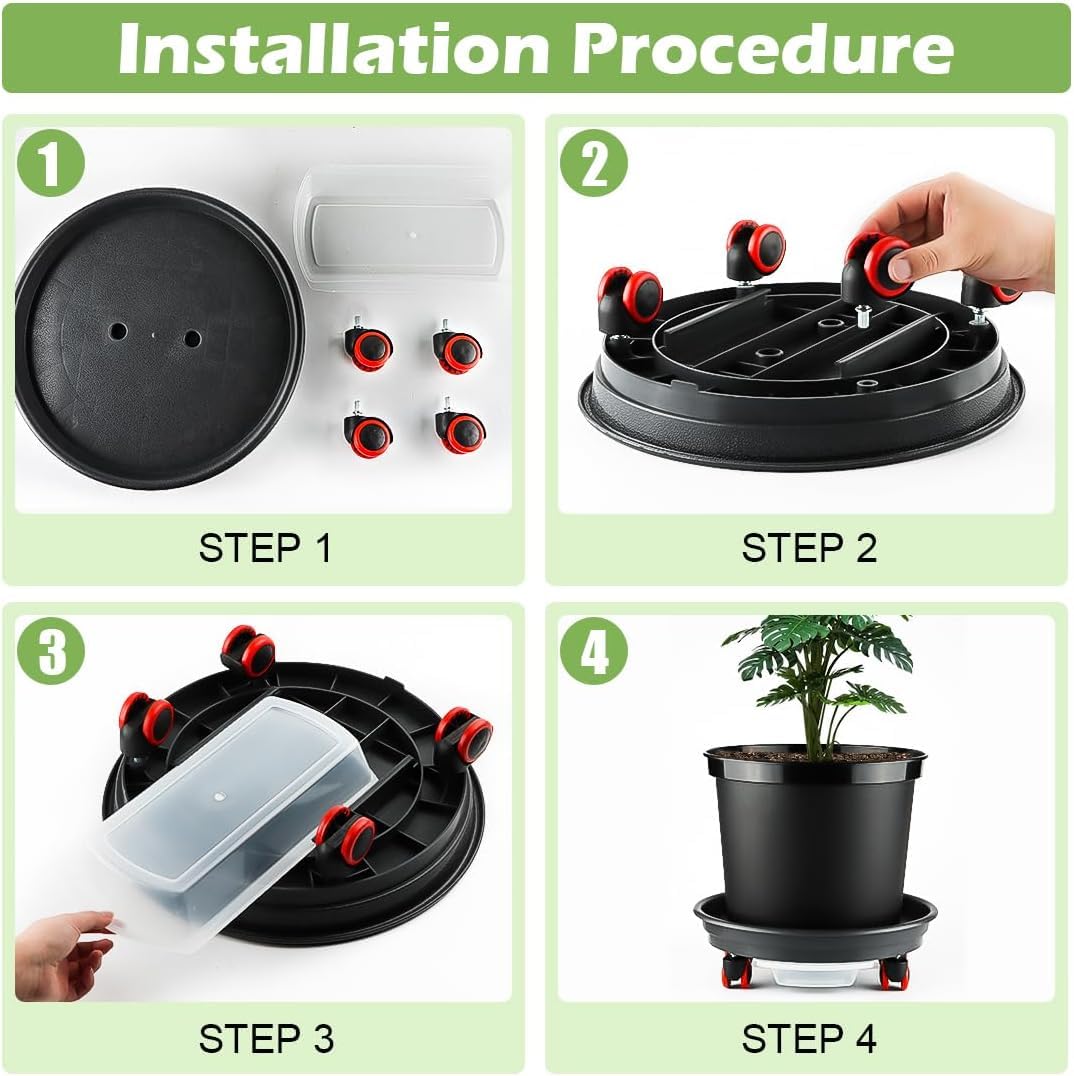 RooTrimmer 15 Inch Plant Caddy with Wheels,Heavy Duty Rolling Planter Dolly,Drainage Holes & Drip Tray,Movable Plant Stand for Heavy Pots Indoor Outdoor