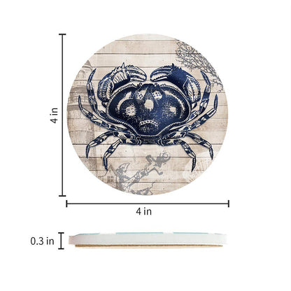 Absorbent Coasters Natural Ceramic Thirsty Stone Navy Blue Octopus Seahorse Crab Turtle Ocean Theme Coaster Set for Drinks Cork Backing (sea Animals)…