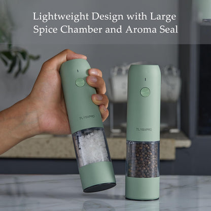 Electric Salt and Pepper Grinder, USB Rechargeable, Automatic Salt and Pepper Shaker, Adjustable Coarseness, Electric Pepper Mill, LED Light, Refillable, Kitchen Gadgets (Sage)