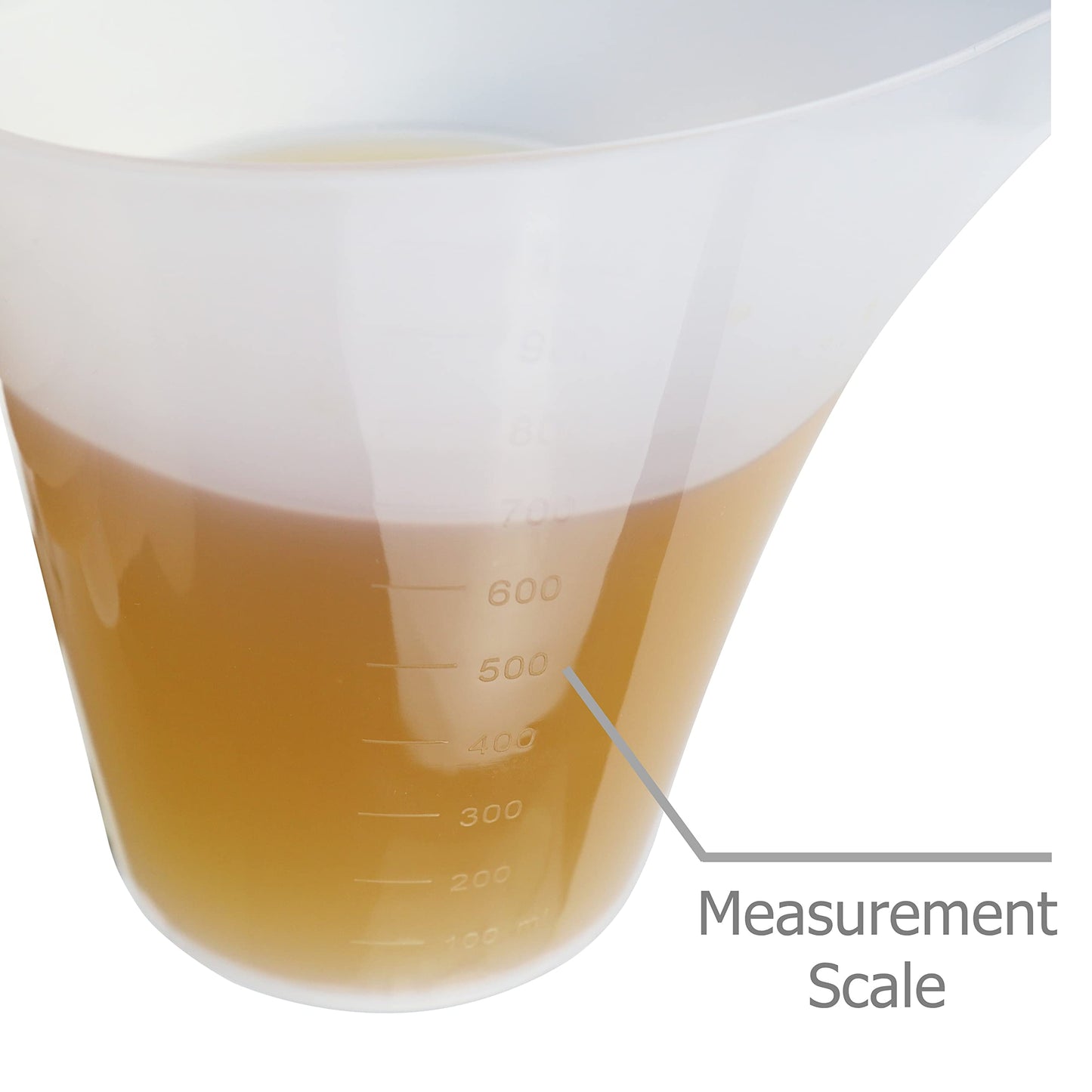 EIKS Plastic Funnel Pitcher Measuring Cup with Long Spout for Filling Muffin Pans, Baking Molds, Salt Shakers, Pancake Batter, Watering Plants(4-Pack 1000ml)