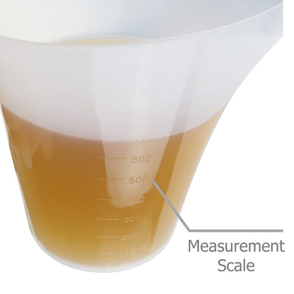 EIKS Plastic Funnel Pitcher Measuring Cup with Long Spout for Filling Muffin Pans, Baking Molds, Salt Shakers, Pancake Batter, Watering Plants(4-Pack 1000ml)