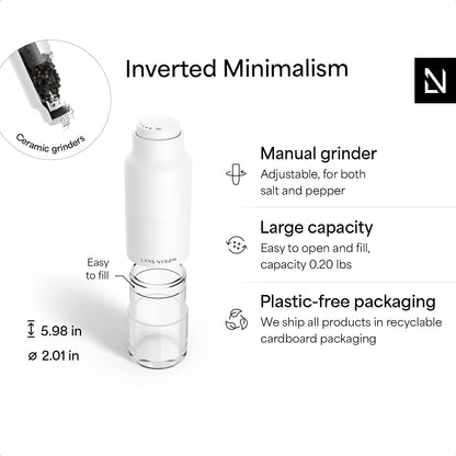 LARS NYSØM Salt and Pepper Grinder Set, Stainless Steel Manual Salt and Pepper Mills, Adjustable Ceramic Grinder, Design Spice Shakers (Pure White)