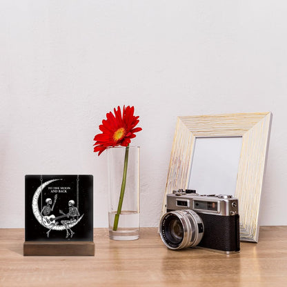 Juoqg To The Moon And Back Gothic Acrylic Sign with Wooden Stand, Couples Gifts for Girlfriend, Valentines Gothic Gifts for Women Men Wife Husband, Skeleton Couple Plaque Gifts