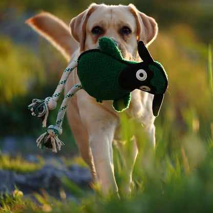 Green Sheep Dog Toy, Durable Plush Rope Toy with Squeaker for Small to Large Dogs, Interactive Chew Toy for Pets, Tough & Recycle Cotton Rope Dog Toys to Keep Them Busy