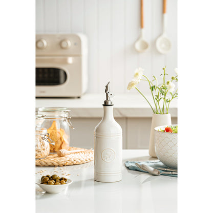 MIKIGEY Olive Oil Dispenser Bottle with Spout, 18 oz Ceramic Oil Dispensers for Kitchen, Opaque Cruet, EVOO & Vinegar Bottle with Automatic Stainless Steel Pourer, Pack of 1