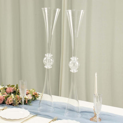 Efavormart 2 Pack | 31" Clear Crystal Embellishment Trumpet Table Centerpiece, Reversible Plastic Flower Vase
