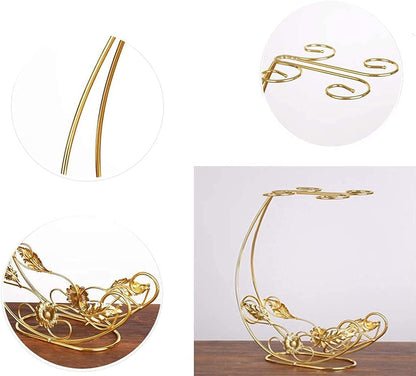 Homya Tabletop Wine Rack, Holds 4 Wine Glasses + 1 Bottle, Gold