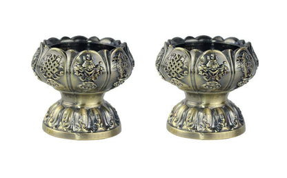 Lotus Flower Votive Tealight Holder, Buddhist Tealight Candle Holder - Tibetan Buddhist Water Offering Cup, Tibetan Oil Lamp Holder Buddhist Supplies for Meditation Buddha Altar, Set of 2 (Bronze)