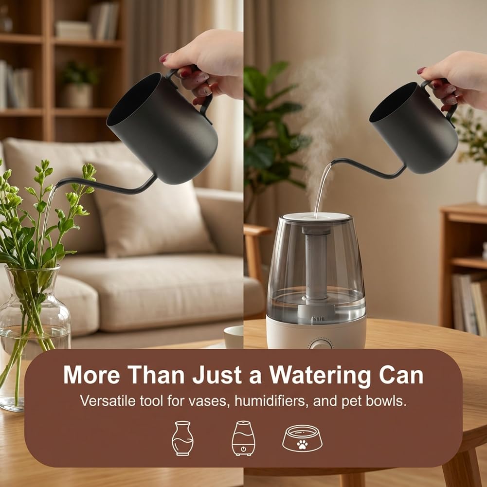 Watering Can for Indoor Plants, 12 oz / 350 ml Mini Plant Waterer, Stainless Steel Watering Can with Long Spout for House Plants, Succulents and Garden Decorative, Gentle Flow & No Spills