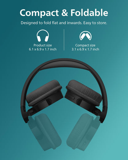 PHILIPS H3209 Wireless Headphones,On-Ear Bluetooth Headphones, Dynamic Bass, Sound Signature,Clear Call,25H Battery Life,Fast Charging,Soft Ear Cups,Bluetooth 5.3,Compact Design,Light,Dark Black