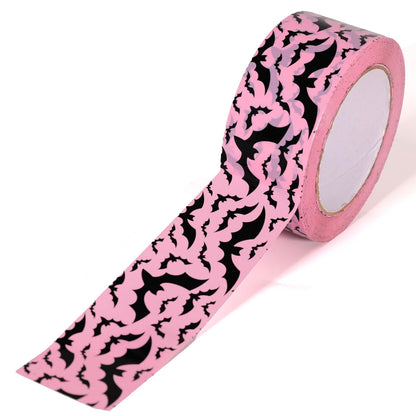 Whaline 109 Yard Halloween Packing Tape Pink Black Bat Decorative Gift Wrapping Tape for Small Business DIY Crafts Box Carton Decor