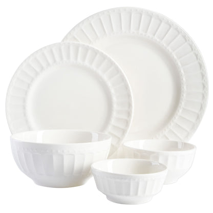 Gibson Home Zen Buffet Porcelain Ceramic Dinnerware Sets for 8, Plates and Bowls Set (40pcs), White Embossed Dishes