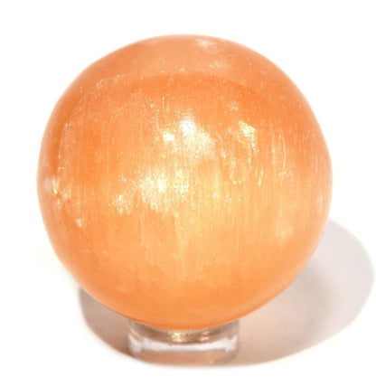 HQRP 40mm Natural Orange Selenite Sphere Polished Sparkling Gemstone Crystal Decor Mineral Ball from Morocco + Stand (1PC)