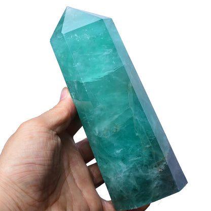 FZBHRO Large Green Fluorite Quartz Towers Crystal Point Obelisk 6 Faceted Healing Crystal Stone Wand for Beginer Meditation Gift 2.2-2.6 Pound