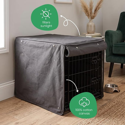 Molly Mutt I'm a Realist Dog Crate Cover, 100% Cotton Canvas Cover with 2 Roll-Up Panels, Ideal for Dog or Cat Crate, Durable, Washable, and Free of Harmful Chemicals, 48" x 30" x 33"