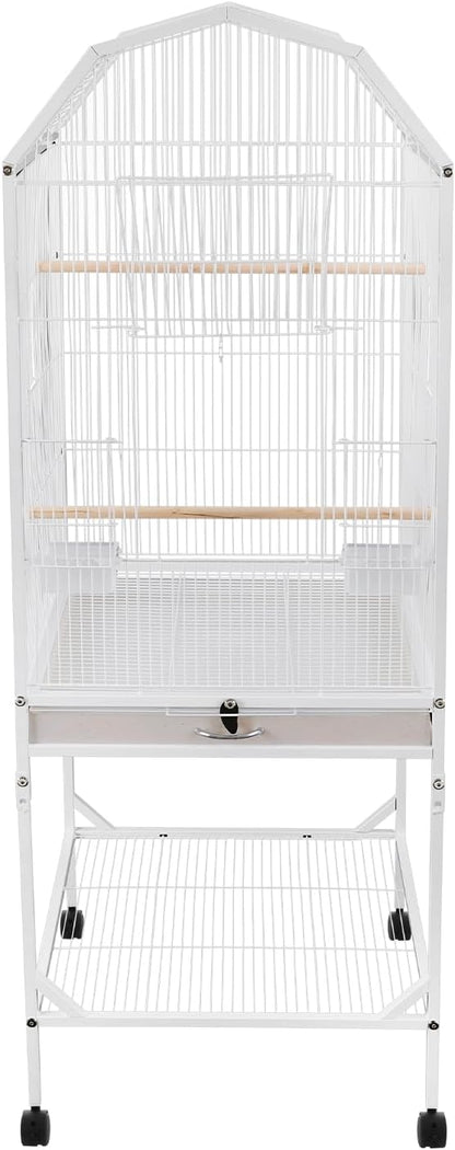 Large Bird Aviary Cage 53.5 Inch, Free Standing Wrought Iron Parrot Cage with Wheels, Open Play Top, Slide-Out Tray, Bird Cage for Budgerigars, Cockatiels, Parakeets, Lovebirds
