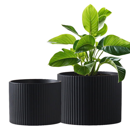 Swkien Matte Black Ceramic Plant Pots, 8.1 + 6 Inch Planters for Indoor Plants, Modern Flower Pots with Drainage, Two-Sizes Set