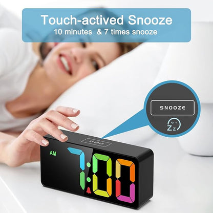 Welgo 7.5 Inches Big Number Alarm Clock for Seniors & Kids | Big numbers, 0-100% adjustable brightness and volume, USB charging port, simple setup, snooze, outlet-powered bedside clock