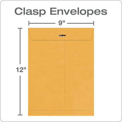 Quality Park 9 x 12 Clasp Envelopes, Clasp and Gummed Closures for Storing or Mailing, Extra Heavy-Duty 32 lb Kraft Paper, 100 per Box (QUA37790)