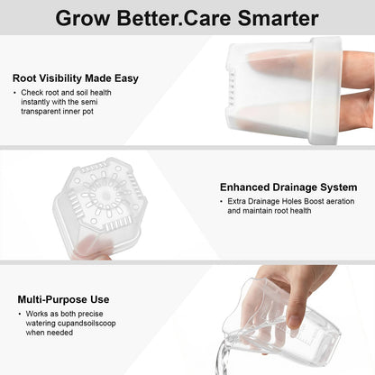 15-Pack 2.5 Inch Mini Self Watering Pots for Indoor Plants, Semi Hydroponic Pots, Small Clear Plastic Planters, Drainage Hole, Water Level Indicator, African Violets, Alocasia, Cutting, Seeding