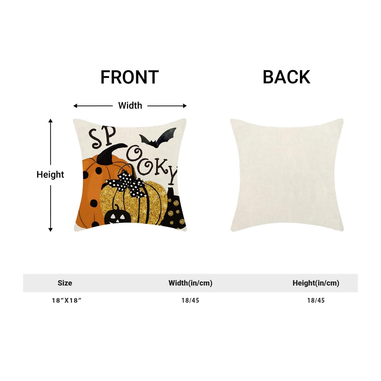 Halloween Pillow Covers 18 x 18 Inch Set of 2 Polka Dot Pumpkin Spooky Bat Throw Pillows Outdoor Decorative Fall Halloween Horror Pillowcases Linen Cushion Cases for Farmhouse Home Bed Sofa Couch