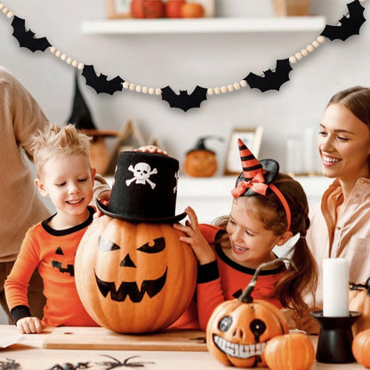 Vellibring 6.56Ft Halloween Garlands Decorations,Spooky Black Felt Bats Garland with Wooden Beads Halloween Adjustable Farmhouse Banner for Room Indoor Party Wall Fireplace Doorway Decor
