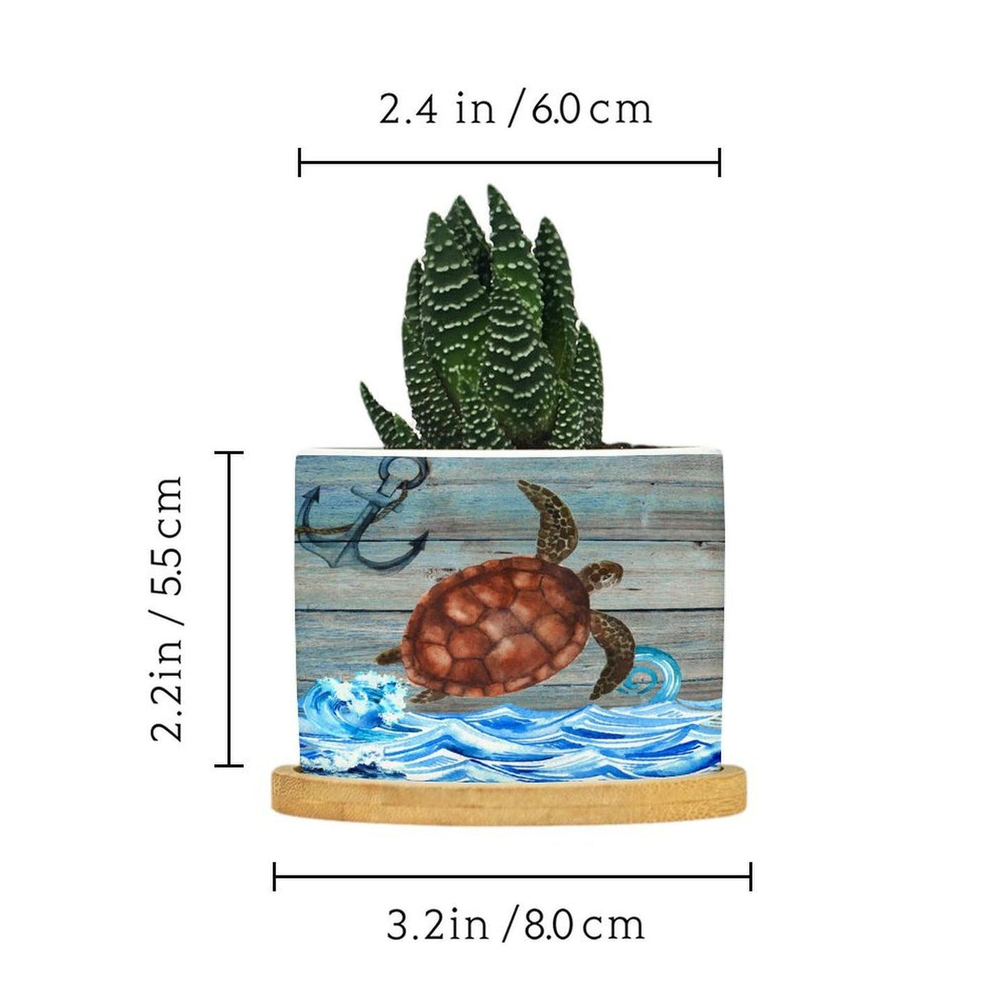 DreamAutumn Ocean Theme Sea Turtle Ceramic Pots for Plants with Drainage Holes Round Flower Pot Bamboo Tray Orchid Pot Succulents Pots for Outdoor Indoor Plants,Housewarming Gifts