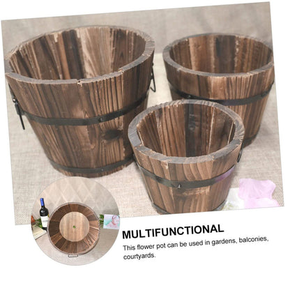 Yardenfun 3Pcs Wooden Barrel Pot Rustic Succulent Planters for Decor Wooden Bucket Planters for Indoor and Outdoor Use