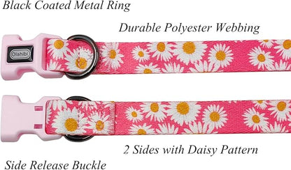 Dog Collar and Leash Set, Cute Pink Daisy Pattern, Polyester Material, 5ft Leash, for Small Dogs.(Small, Pink Daisy)