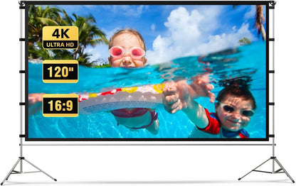 Projector Screen Outdoor, Vamvo Portable Projectors Screen with Aluminum Alloy Stand 120" Foldable Screens, 10 Feet Indoor Movie Screens with Carrying Bag for Home Theater Backyard Movie Night