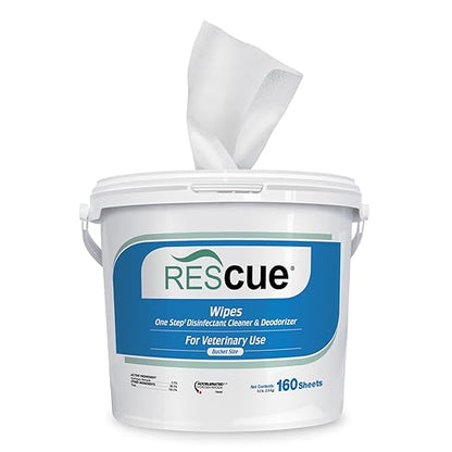 REScue One-Step Disinfectant Cleaner & Deodorizer Wipes for Vet Use – Cleaner for Kennels, Litter Boxes, Vet Offices, Pet Grooming Surfaces – Extra Large, 160-Count Wipes Bucket (1 Pack)