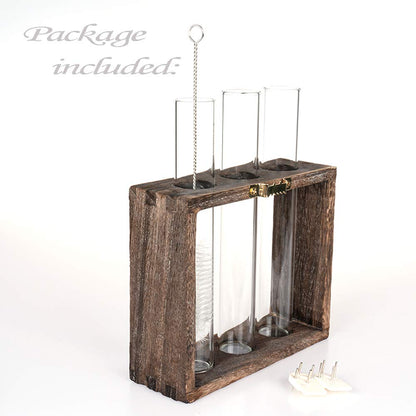 PACDONA Wooden Propagation Station with 3 Glass Test Tubes, Tabletop Glass Terrarium Holder for Cuttings Hydroponics, Home Office Desk Decor Gift for Women Mom Plant Lovers, Brown
