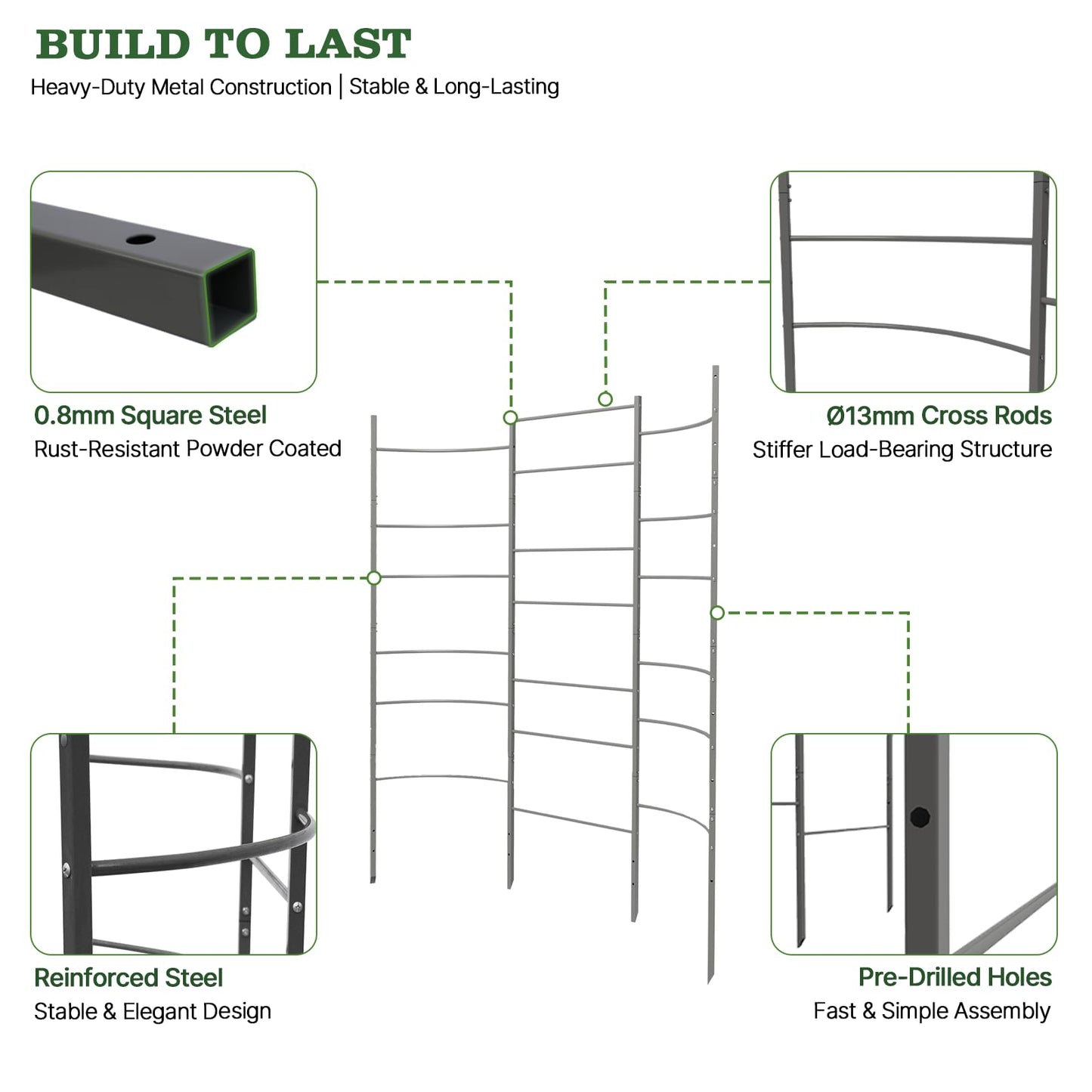 A ANLEOLIFE Garden Panel Trellis for Raised Garden Beds, Heavy-Duty Metal Panel with Crossbars, Bed-Mount or Ground Install, Vertical Support for Tomatoes, Peas & Beans, Quartz Gray