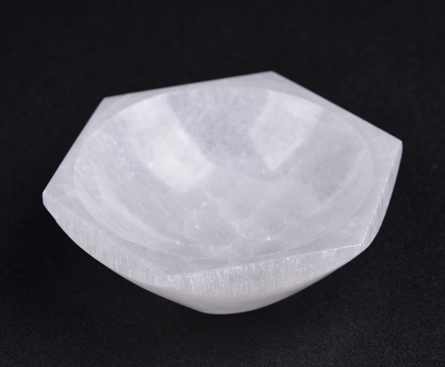 AMOYSTONE Natural Hexagon Selenite Bowl for Crystals 4'' Energy Cleansing Plate for Healing Meditation and Spiritual Home Decor