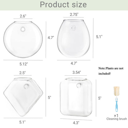Mkono Propagation Wall Hanging Planter Glass Terrarium Flower Vases Holder for Indoor Plants, Home Living Room Office Decor Plant Lover Gifts, Set of 4(Plants not Included)