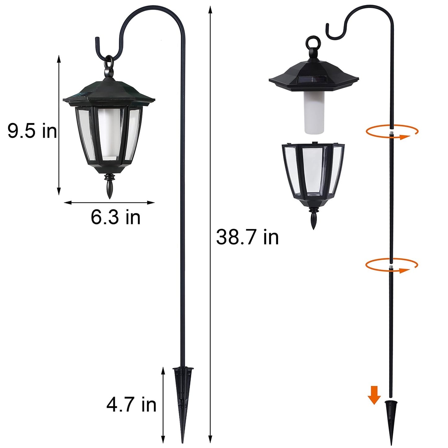 Dynaming 2 Pack Solar Halloween Flame Hanging Lights Outdoor, Flickering Flame LED Garden Lanterns with 2x38 Inch Shepherd Hooks, Landscape Lighting Waterproof for Lawn Yard Pathway Driveway, Purple