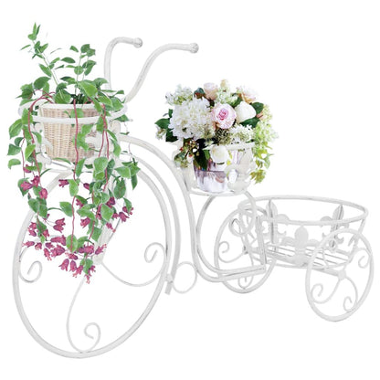 GOLINPEILO Plant Stand Bicycle Shape Vintage Style Metal, Tricycle Plant Stand Flower Pot Cart Holder for Home, Garden, Patio,Mother’s Day - Parisian Style (Antique White)