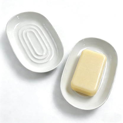 Ceramic Marble Pattern Soap Dish, Textured Raised Soap Saver Tray for Shower Bathroom Kitchen Sink Vanity, Easy to Clean Multi-Use Holder for Bar Soap Jewelry Rings Keys, White (2 Pack)