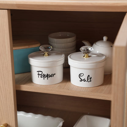 HAOTOP Salt and Pepper Bowls with Crystal Lid, 12.5 oz Ceramic Salt Pepper Container for Countertop,Farmhouse Kitchen Decor, Set of 2 (Gold)