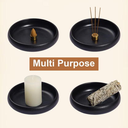 Mofunci Incense Holder for Sticks, Sage, Coil Incense, Incense Stick Holder 5.71" for Yoga Meditation Energy Cleansing, Ceramic Incense Burner Holder with 9 Holes, Ash Catcher, Smudge Bowl (Black)