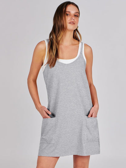 ANRABESS Women Athletic Dress Summer Tennis Workout Active Sports Mini Romper Dress Built in Shorts Travel Vacation Clothes Heather Gray X-Smal
