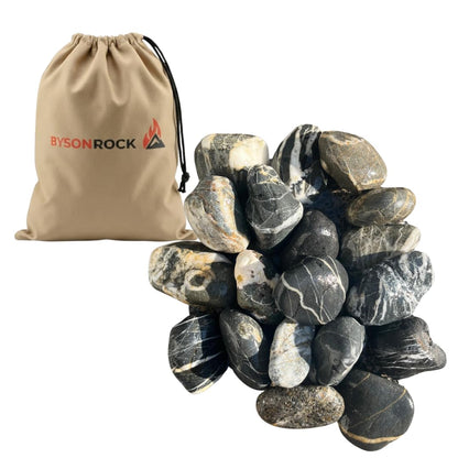 BYSONROCK Natural Gray with White Lines River Rocks, 2–4 Inch, 10 lbs Decorative Landscaping Stones for Garden, Planters, Pathways, Aquariums & Painting