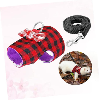Kisangel Lovely Pet Leash Breathable Mesh Fabric Vest for Small Animals for Hamsters and Guinea Pigs s Red Grids